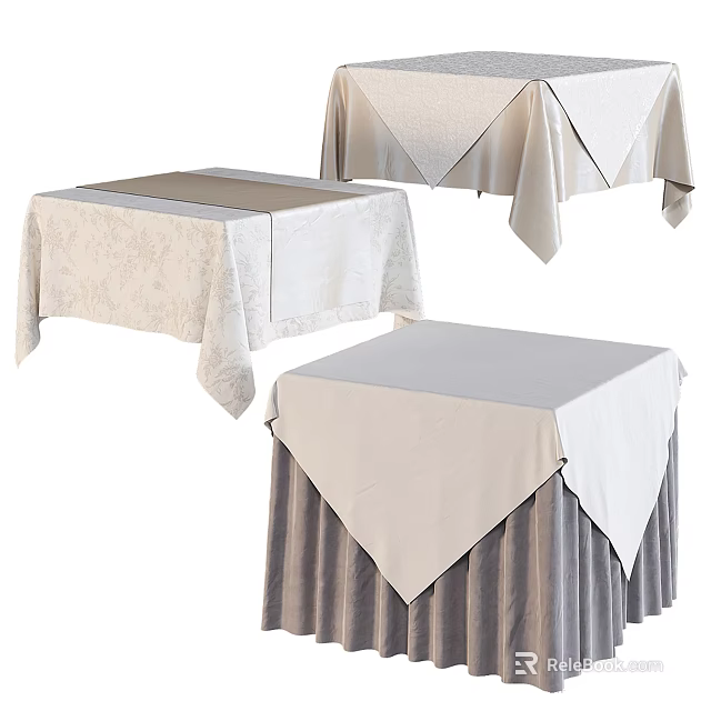 Elegant Dining Tables With Various White And Beige Tablecloths In Different Styles 3d model 