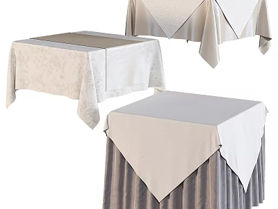 Elegant Dining Tables With Various White And Beige Tablecloths In Different Styles 3d model