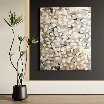 Modern Abstract Painting Decor On Dark Wall With Green Plant And Neutral Tones 3d model