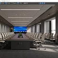 Modern Spacious Conference Room Interior With Long Meeting Table Comfortable Office Chairs And Large Screen