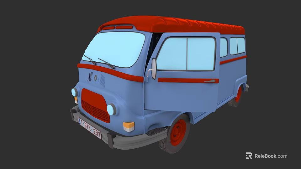 Vintage Blue and Red Van with Classic Design and Open Side Door 3d model 