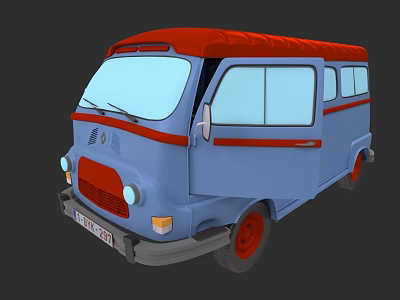 Vintage Blue and Red Van with Classic Design and Open Side Door 3d model