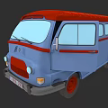 Vintage Blue and Red Van with Classic Design and Open Side Door