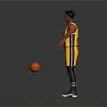 Man Wearing Yellow HEAT 22 Jersey Standing with Basketball on Gray Background