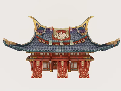 Traditional Ancient Architecture with Classic Roof Upturned Eaves Ornamental Tiles and Decorative Details 3d model