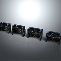 Four Modern Minimalist Black Marble Square Tables With Metal Legs Arranged In A Row