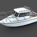 White Motor Boat With Metal Railings Wooden Deck And Cabin Design