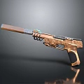 Copper And Black Modern Tactical Pistol With Barrel Grip Trigger On Dark Reflective Surface