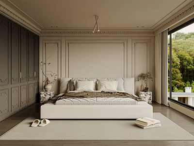 French Antique Bedroom Bedside Cabinet Jewelry Curtain Carpet Bedside Background Wardrobe 3d model