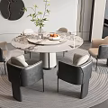Modern Elegant Round Dining Table Set With Marble Top Chairs Vase And Fruit Platter 3d model