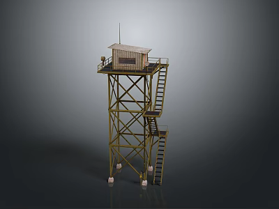 Tall Watchtower Structure With Metal Frame Staircase Cabin And Antenna 3d model