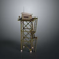Tall Watchtower Structure With Metal Frame Staircase Cabin And Antenna