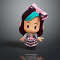 Cute Cartoon Game Movie Character With Brown Hair Teal Streak And Pink Bow
