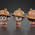 Three Cute Cartoon Character Dolls Wearing Orange Hats Displayed From Different Angles 3d model