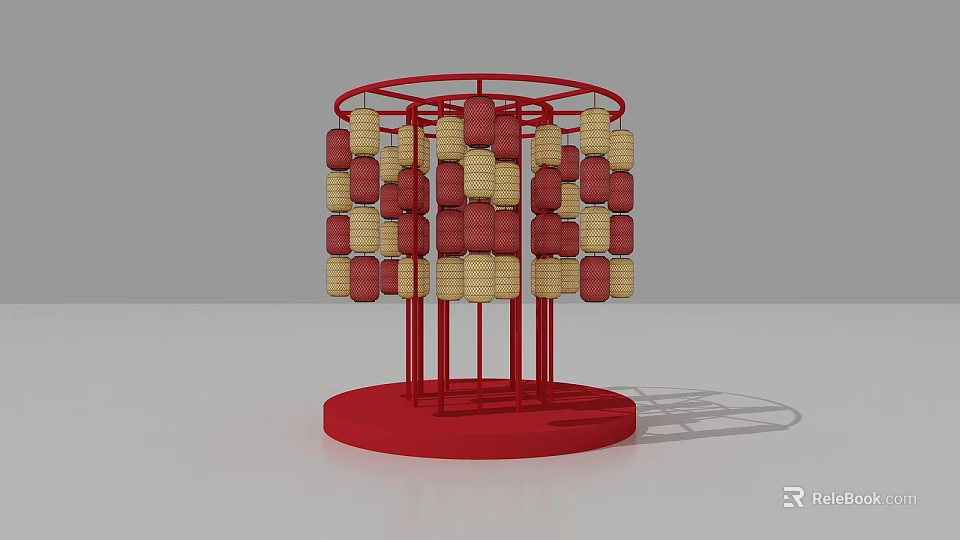 Commercial Equipment With Circular Base Red Frames And Hanging Red Beige Blocks 3d model