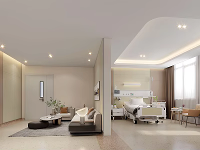 Medical Ward Interior With Sofa Area Hospital Bed And Medical Equipment 3d model