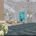 Traditional Modern Bubble Tea Shop Interior With Wooden Decor Green Plants And Round Stools