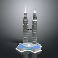 Petronas Twin Towers Architecture Model With Tall Towers Skybridge And Blue Base