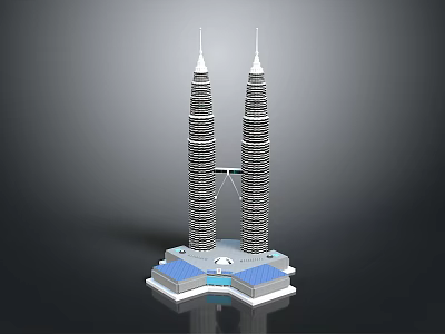 Petronas Twin Towers Architecture Model With Tall Towers Skybridge And Blue Base 3d model
