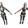 Game Movie Female Character with White Hair Blue Black Outfit Armor and Shorts 3d model