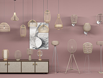 New Chinese-style Lamps Combination Rattan Art Lamps 3d model