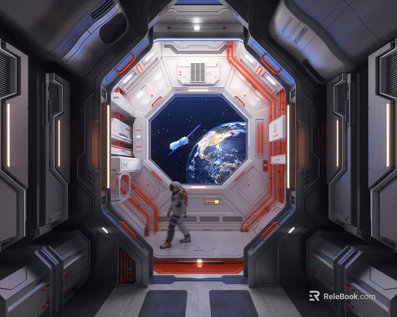 Astronaut in Space Capsule Looking at Earth and Space 3d model 