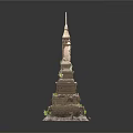 Ancient Stone Tower With Multi Tiered Structure Moss Covered Base And Spire Top 3d model