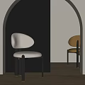 Cream And Tan Dining Chairs With Black Metal Legs Against Dual Tone Walls And Wood Flooring