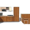 Wooden Kitchen Interior With Functional Cabinets Sink Stove And Microwave