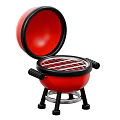 Red Portable Grill with Open Lid Round Cooking Grid and Black Handles Stand
