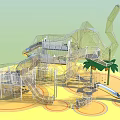 Geometric Elephant Shaped Play Equipment With Palm Tree Decoration And Ground Circular Patterns