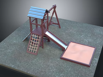 Outdoor Wooden Playground Equipment With Slide Climbing Frame Swing And Sandpit 3d model