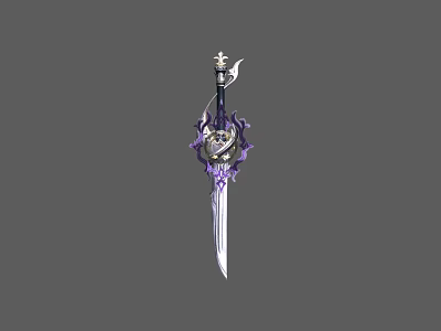 Ornate Purple And Golden Decorated Sword With Sharp Blade And Intricate Design 3d model
