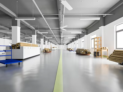 Industrial Warehouse Interior With Large Space Equipment Materials Racks And Pallets 3d model