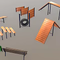 Wooden Playground Equipment With Ramps Benches Tires And Steps For Kids