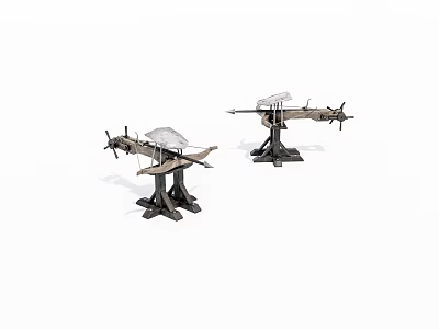 Two Metal Military Weapon Aircraft Models With Stands And Propellers On 3d model