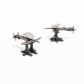 Two Metal Military Weapon Aircraft Models With Stands And Propellers On
