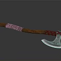 Handcrafted Weapon Axe With Wooden Handle Wrapped Rope And Carved Metal Blade