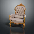 Elegant Single Armchair With Golden Carved Frame Tufted Beige Upholstery And Ornate Wooden Legs
