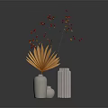 Decorative Plant Branches With Red Berries And Orange Leaves In Colorful Vases For Indoor Decor