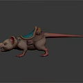 3D Modeled Game Character Rat With Red Ears Paws Tail And Blue Patterned Backpack