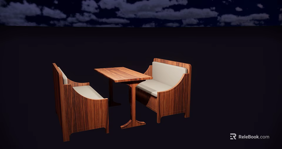 Modern Wooden Public Chair Set With Table And White Cushioned Seats 3d model 