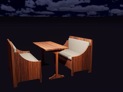 Modern Wooden Public Chair Set With Table And White Cushioned Seats 3d model