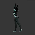 3D Fantasy Rabbit Creature Character With Green Black Tight Suit And Glowing Accents