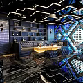 Modern KTV Lounge Interior With Large Screen Colorful Lighting Leather Sofa And Drinks