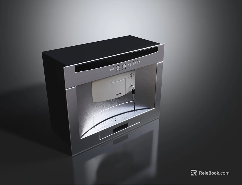 Modern Black and Silver Built-in Kitchen Appliance with Glass Door and Control Panel 3d model 