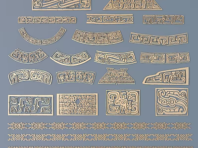 Collection Of Decorative Carvings With Intricate Patterns And Various Shapes 3d model
