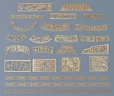 Collection Of Decorative Carvings With Intricate Patterns And Various Shapes 3d model