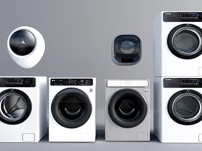 Various Modern Front Load Washing Machines In Different Styles And Colors 3d model