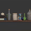 Decorative Ornament Set With Wooden Tray Books Pumpkin Bottles Hourglass And Metal Canisters